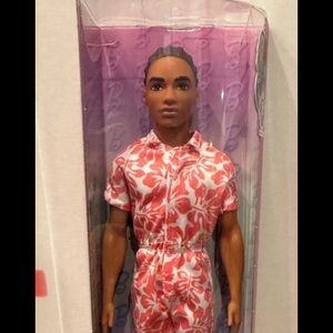Brown Ken Doll in Pink Patterned Shirt